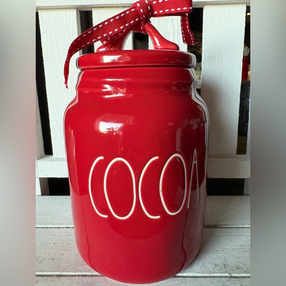 Rae Dunn Red Cocoa Canister with Ribbon